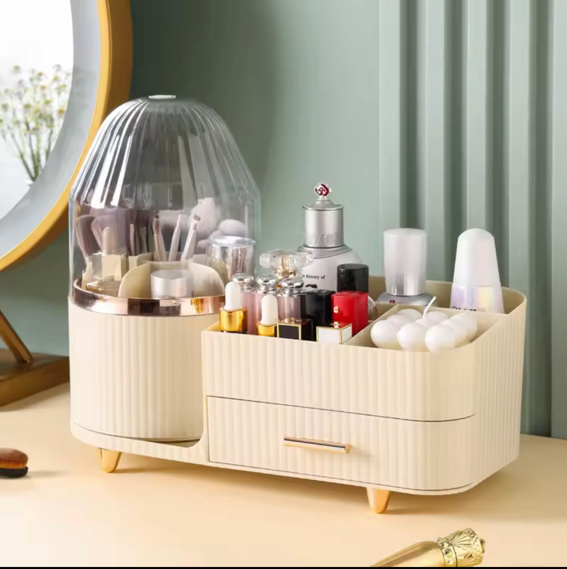 360° Rotating Cosmetic Storage Box, Makeup Organizer Box, Makeup Brushes Organizer, Cosmetic Organizer Box With Drawer and Compartments 360° Rotating Cosmetic Storage Box, Makeup Organizer Box, Makeup Brushes Organizer, Cosmetic Organizer Box With Drawer and Compartments